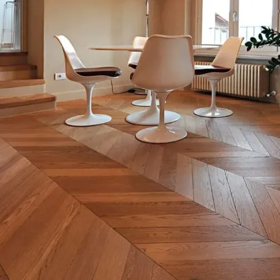 Chevron parquet floor dining area