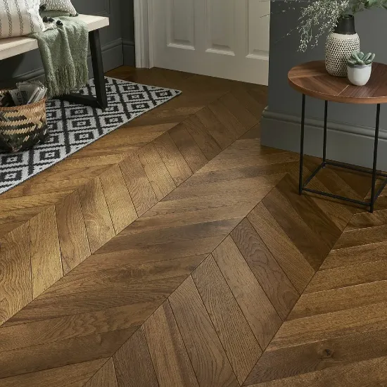 Chevron wood floor entryway area