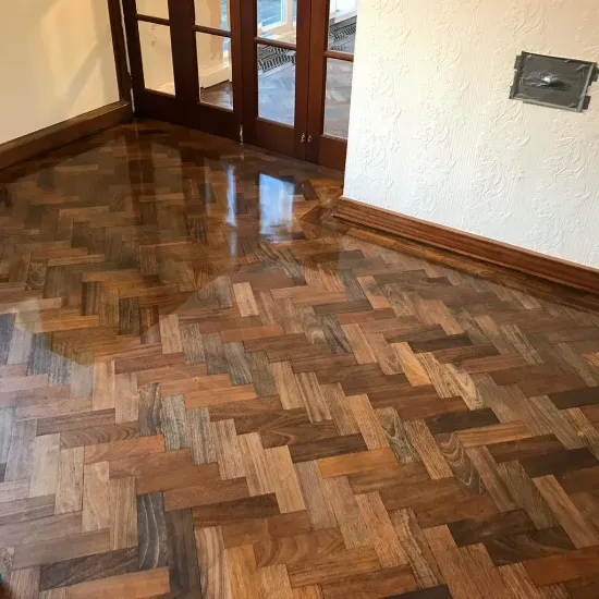 Glossy restored wood parquet floor