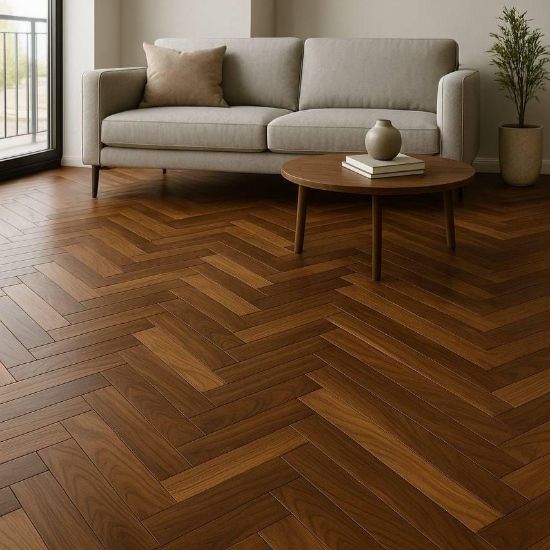 Mid century herringbone parquet living