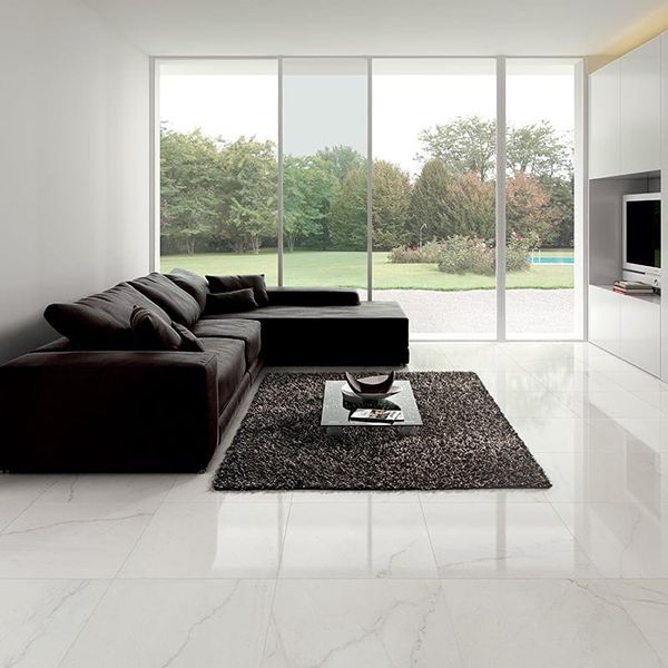 Bianco Statuario Polished Porcelain in Living Room