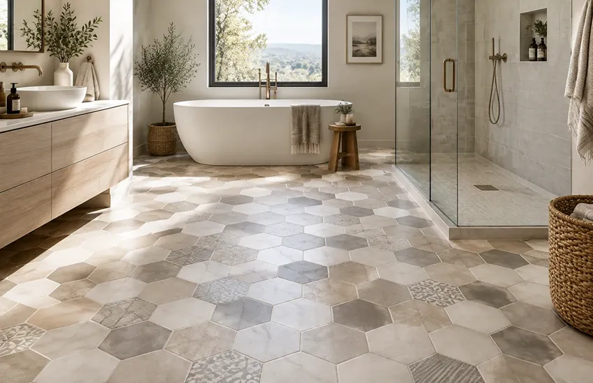 Hexagon and Geometric Tile Patterns Marble Floors