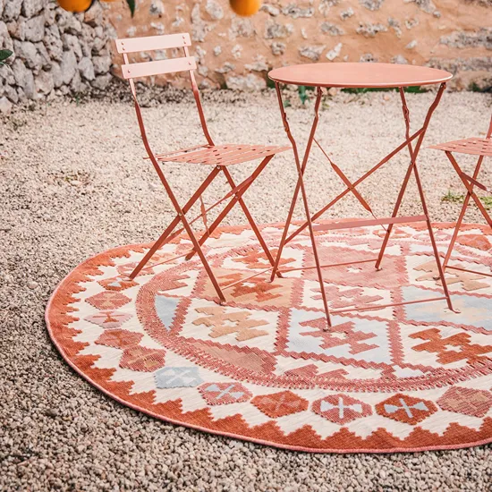 Natural Beige Patterned Outdoor Rug