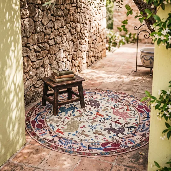 Pastel Pink Round Outdoor Rug