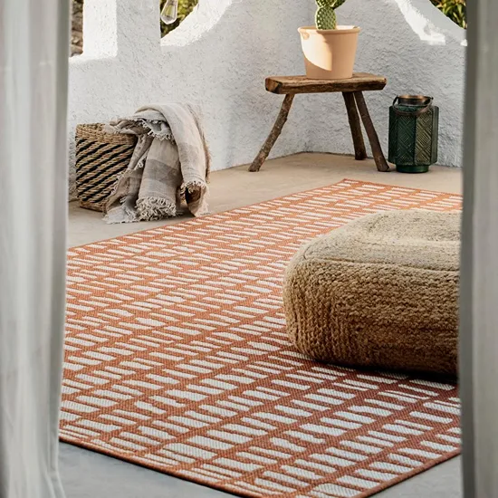 Terracotta Geometric Outdoor Rug